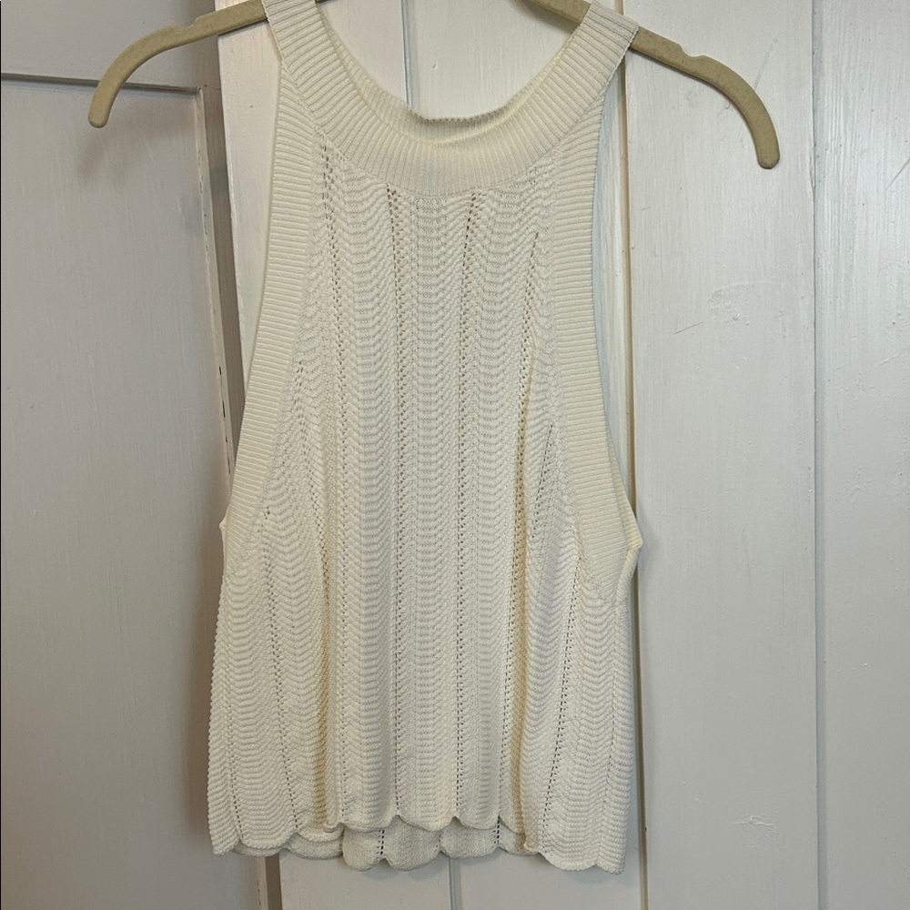 ARITZIA Wilfred Halter Tank Crop Top White Size XS Knit Scalloped